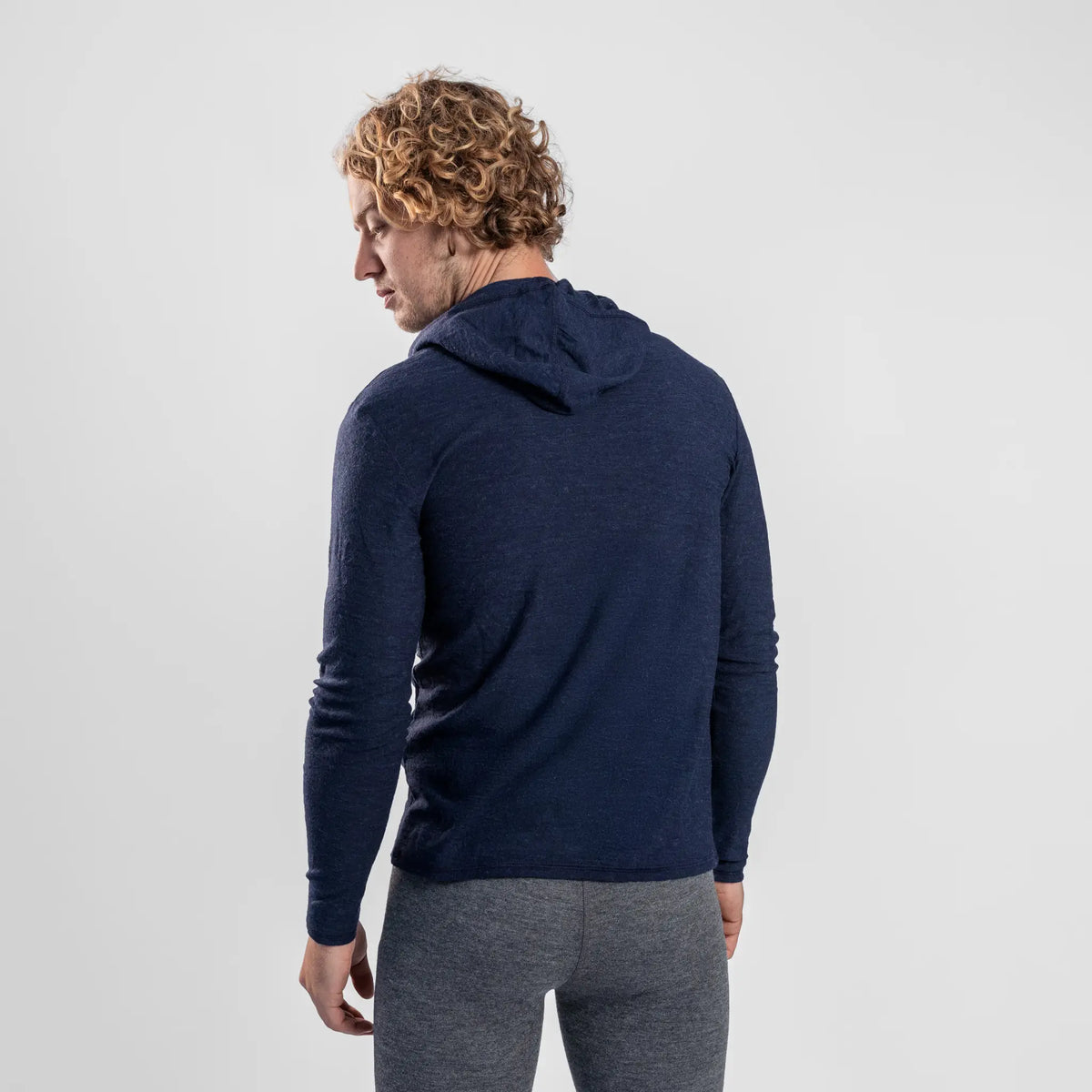 Men's Alpaca Wool Sun Hoodie: 160 Ultralight color navy blue