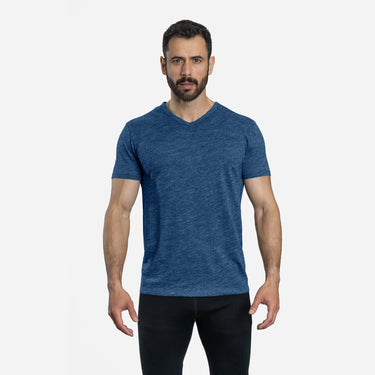 mens thermal wool vneck tshirt color natural blue