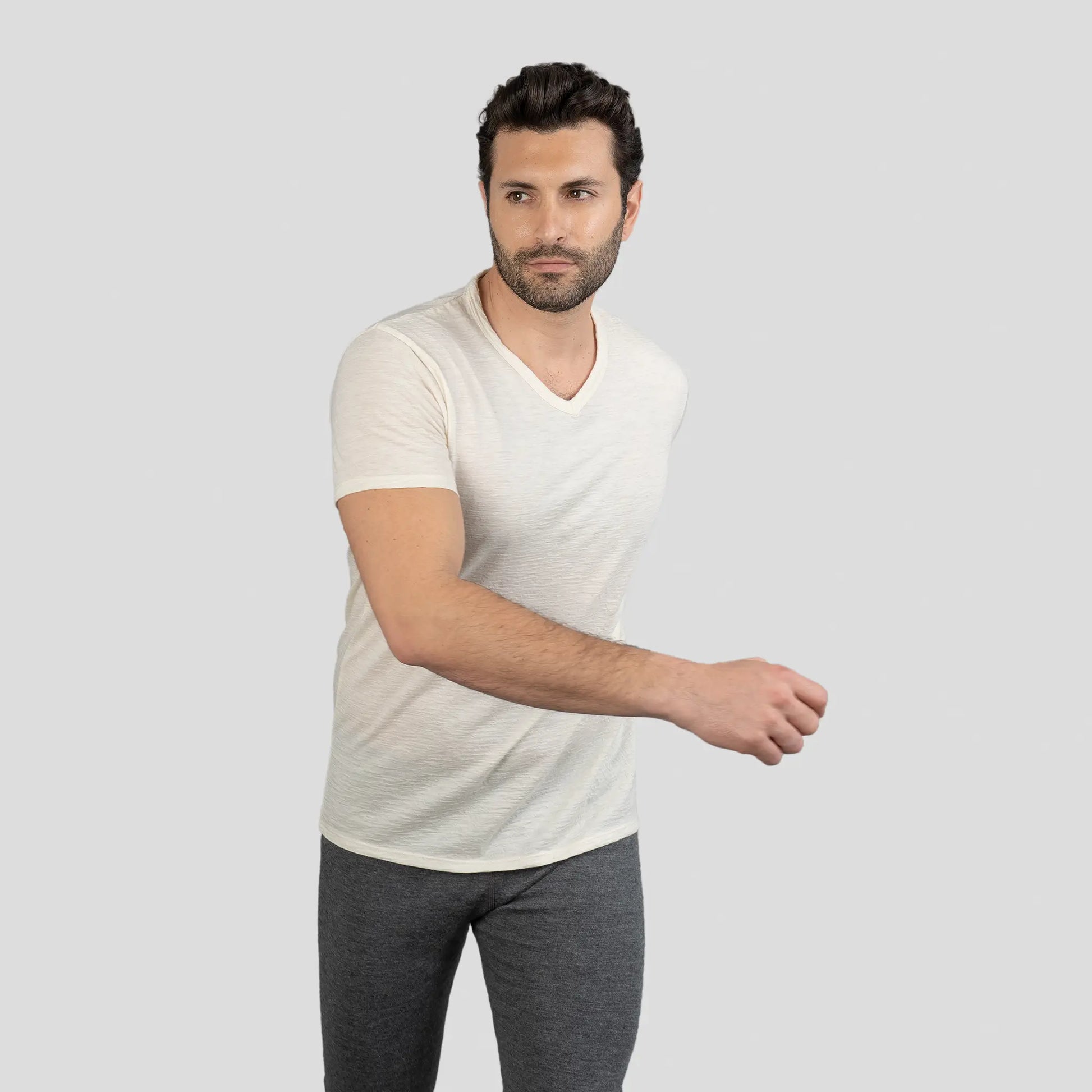 Men's Alpaca Wool Shirt: 160 Ultralight V-Neck color Natural White