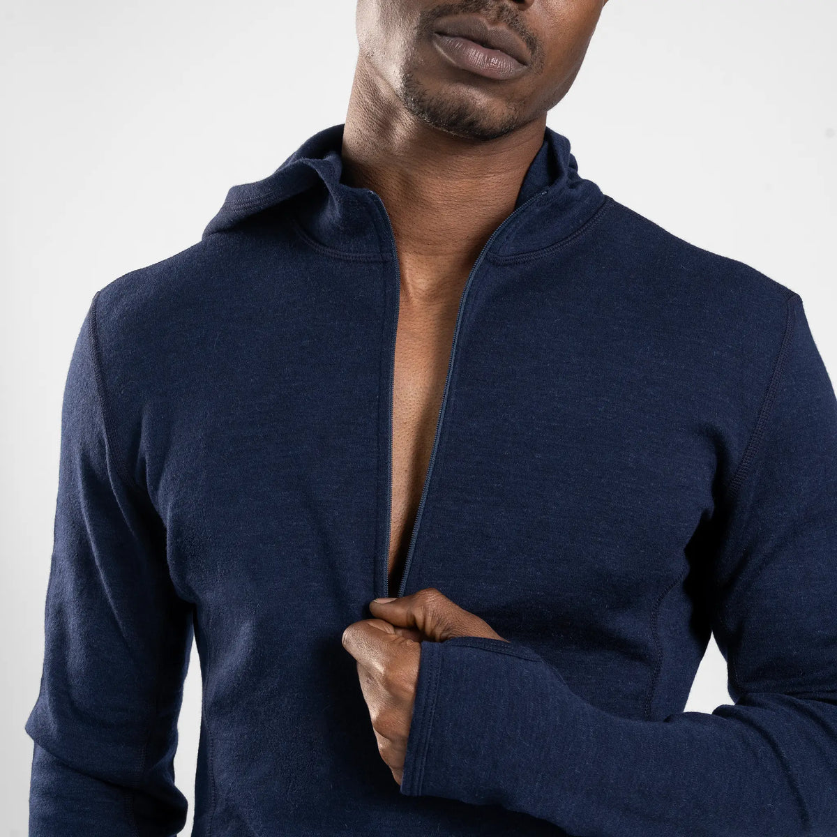mens thermo regulate baselayer half zip hoodie color navy blue