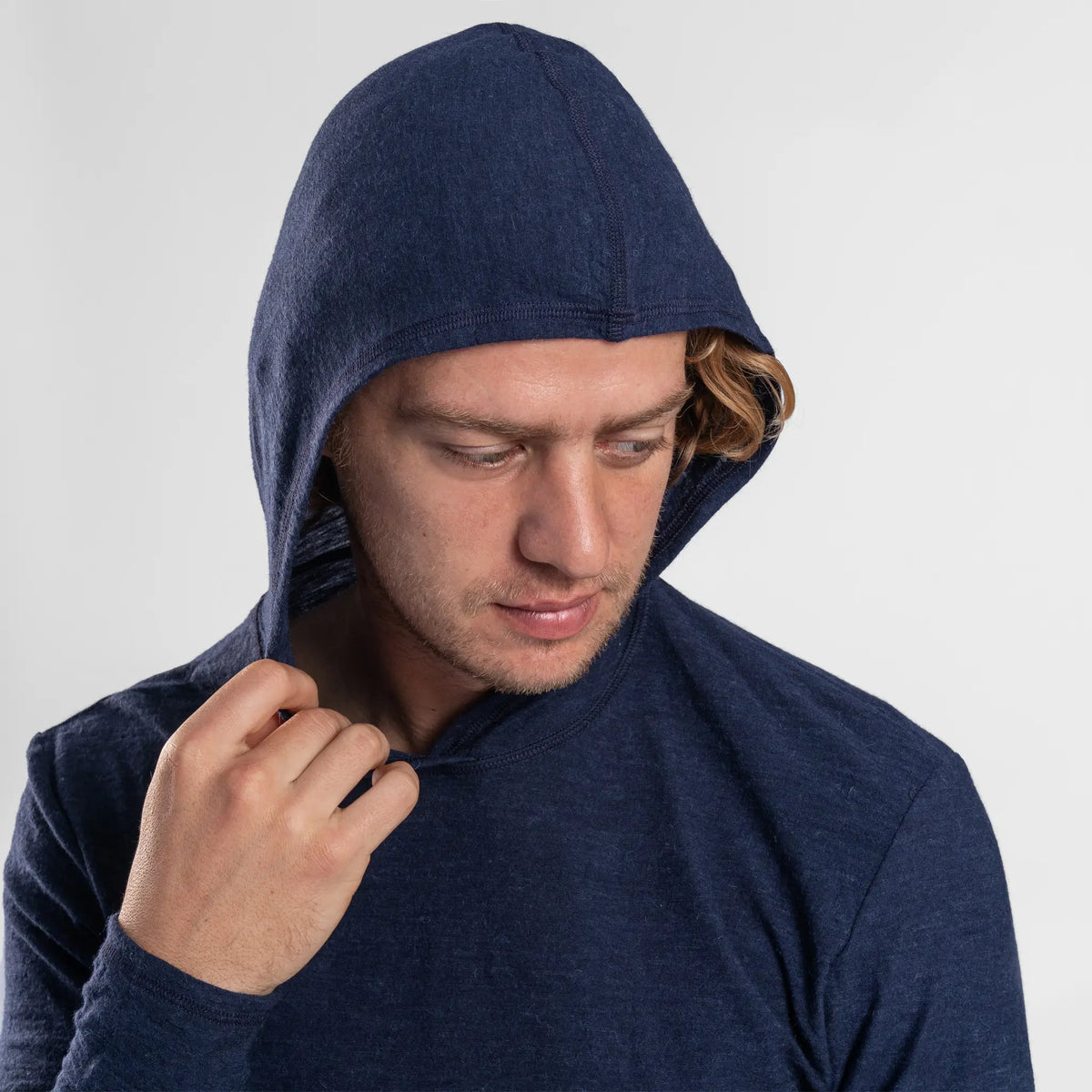 Men's Alpaca Wool Sun Hoodie: 160 Ultralight color navy blue