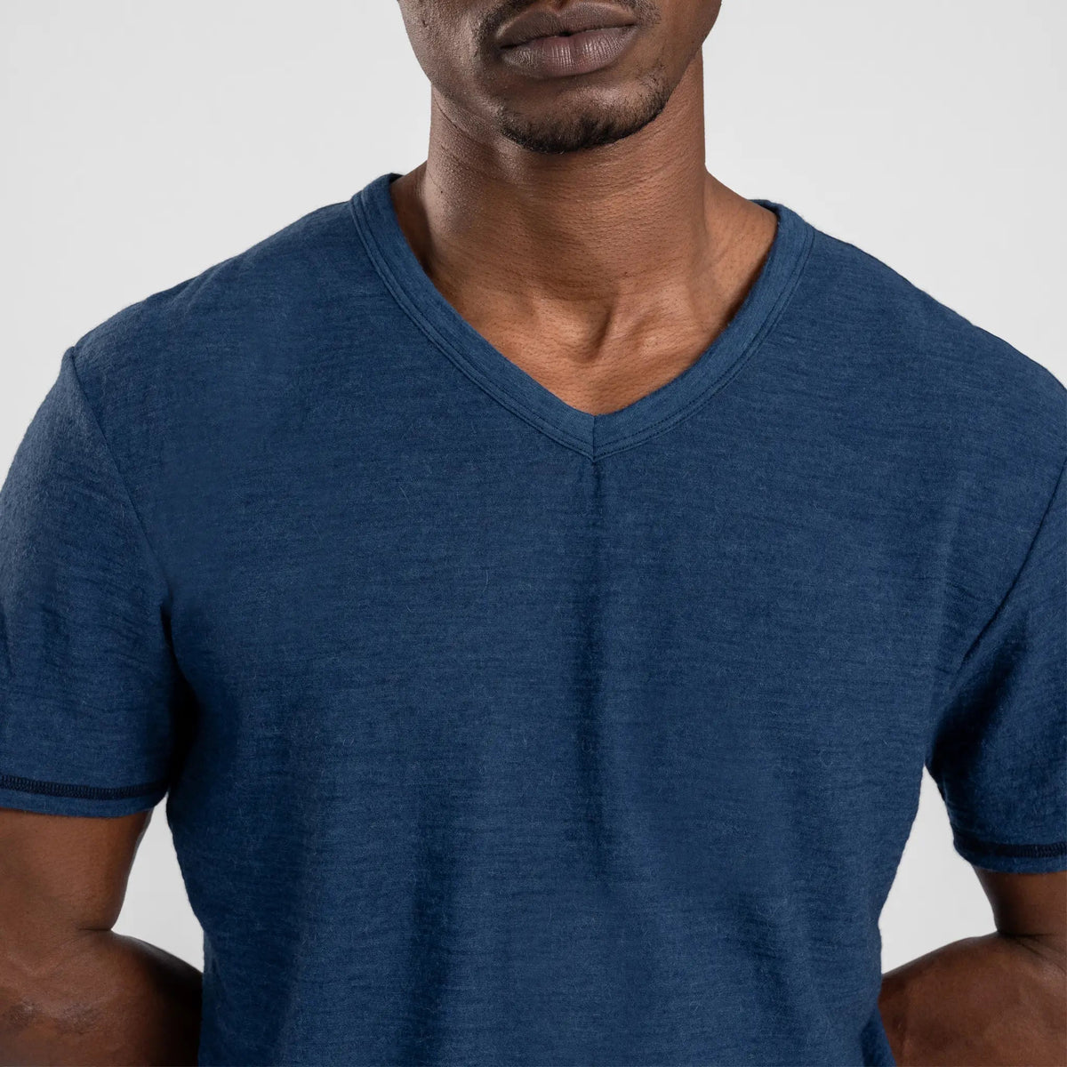 Men's Alpaca Wool T-Shirt: 160 Ultralight V-Neck color natural blue