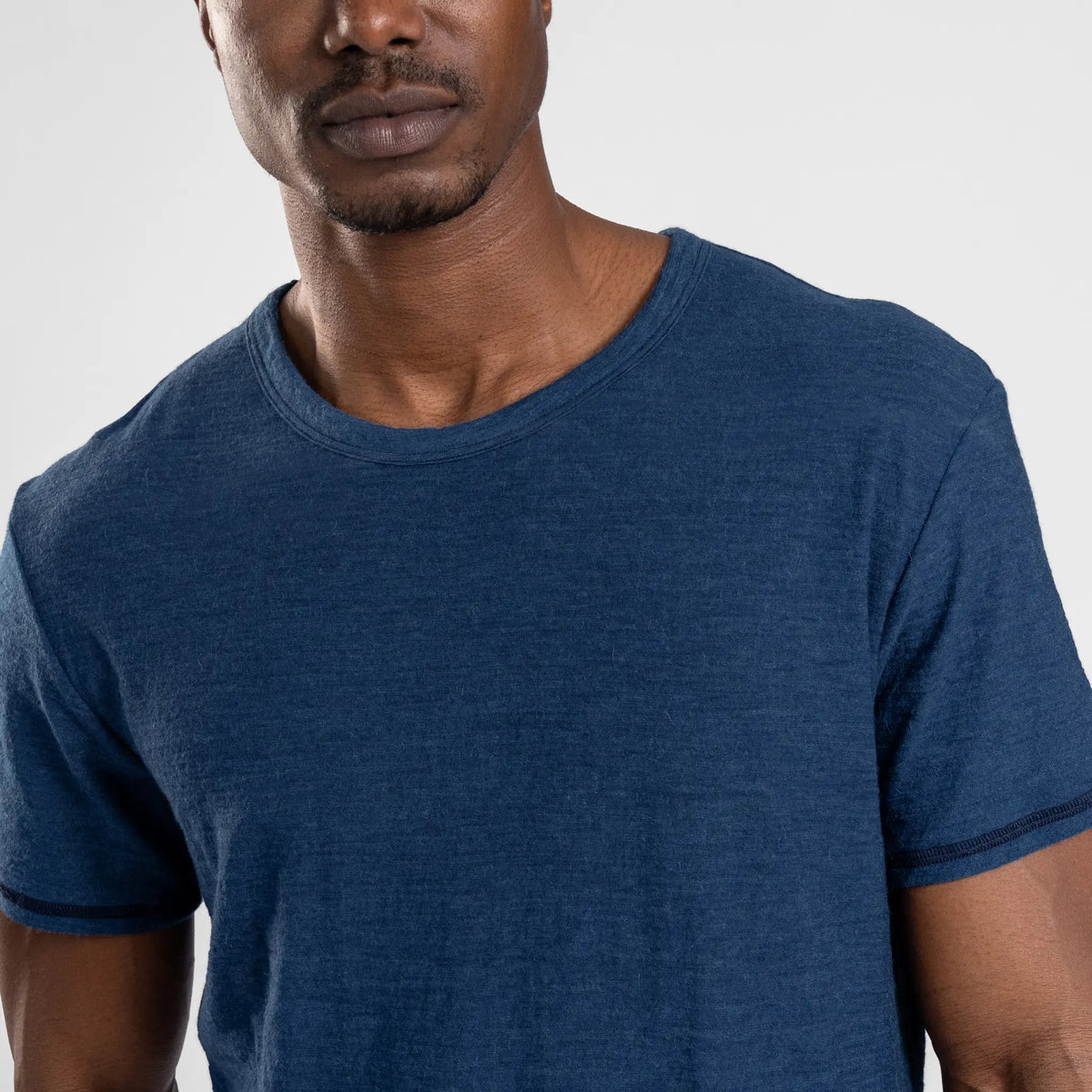 Men's Alpaca Wool T-Shirt: 160 Ultralight Crew Neck color natural blue