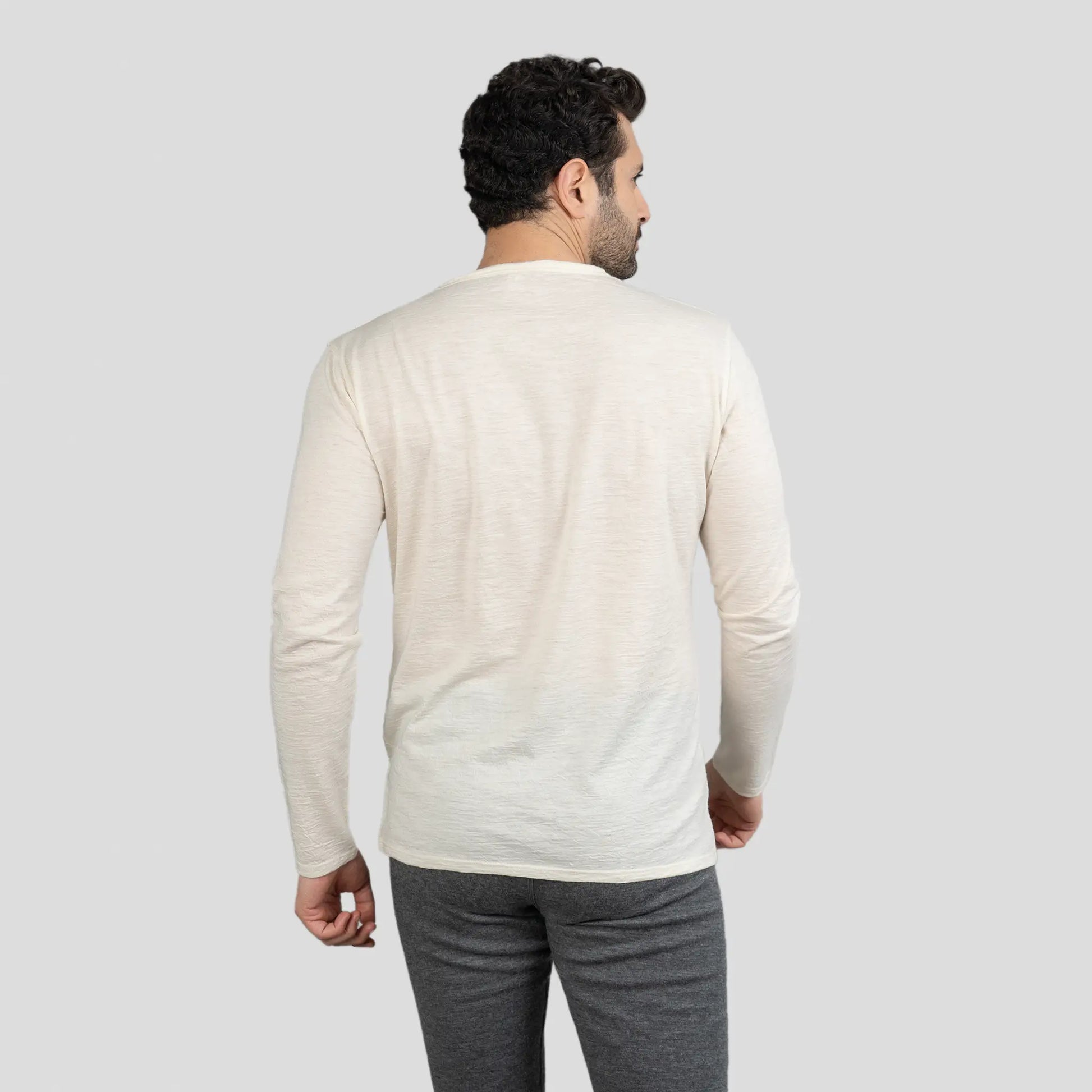 Men's Alpaca Wool Long Sleeve Shirt: 160 Ultralight color Natural White