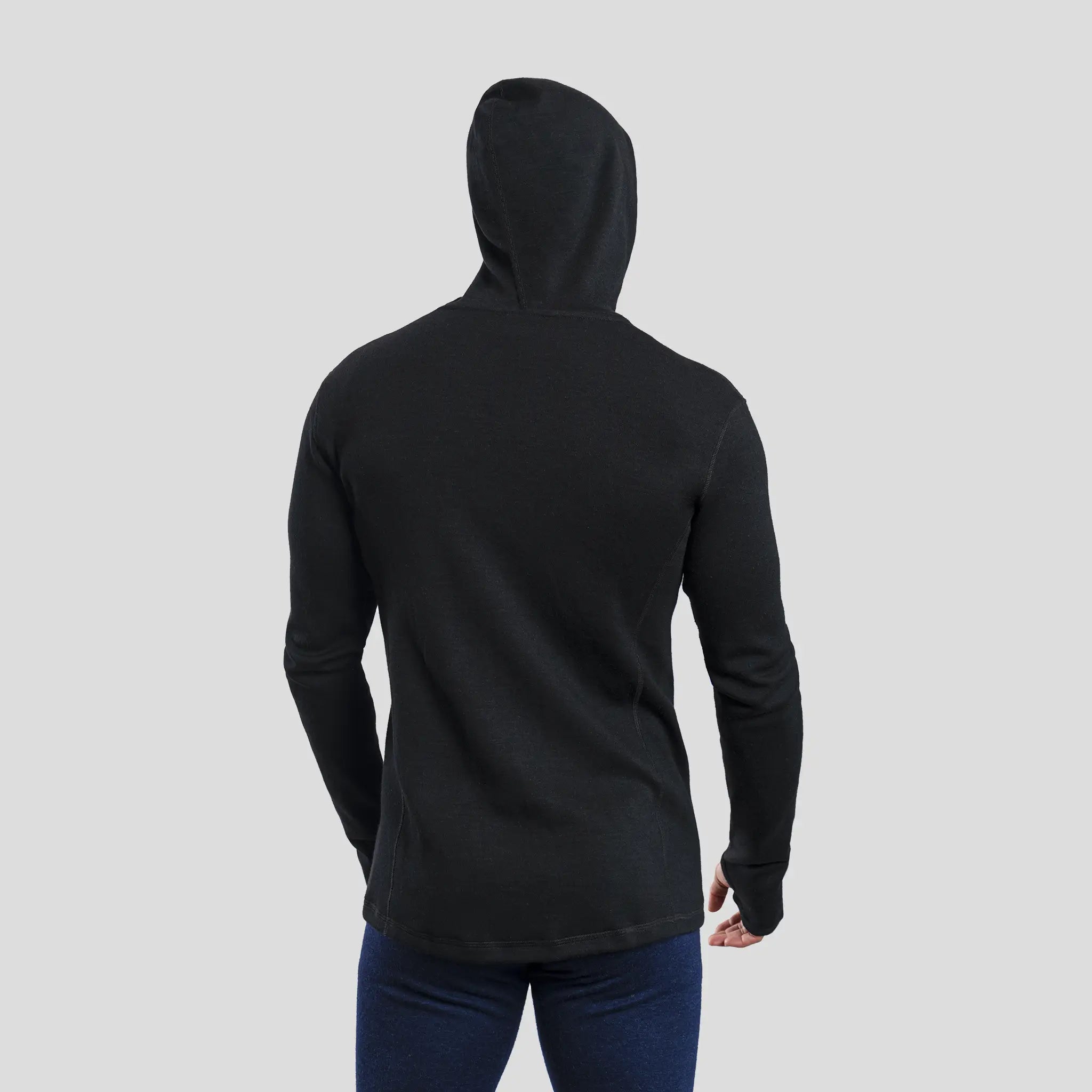 Men's Alpaca Wool Hoodie Jacket: 420 Midweight Full-Zip color Black
