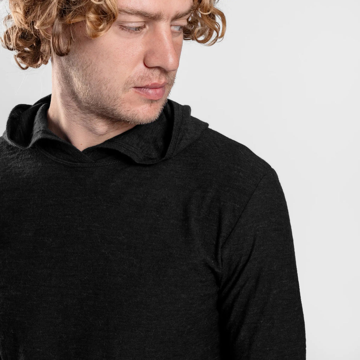 Men's Alpaca Wool Sun Hoodie: 160 Ultralight color black
