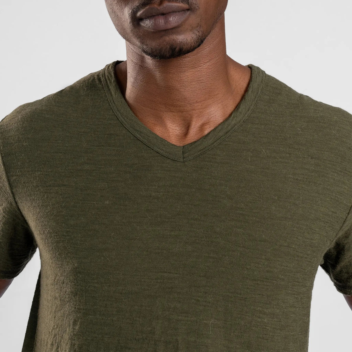 Men's Alpaca Wool T-Shirt: 160 Ultralight V-Neck color green