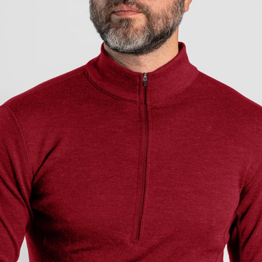 mens wool baselayer half zip color maroon