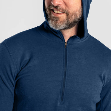 mens wool baselayer half zip hoodie color natural blue