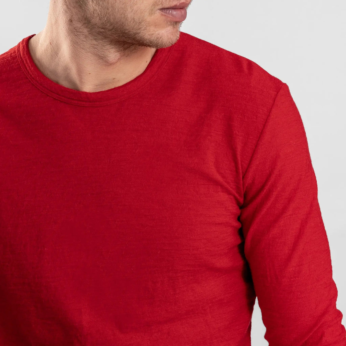 Men's Alpaca Wool Long Sleeve T-Shirt: 160 Ultralight color red