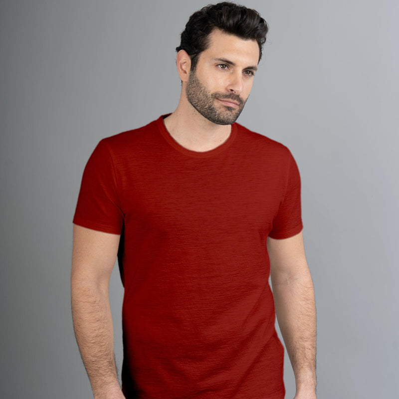 Men's Alpaca Wool T-Shirt: 160 Ultralight Crew Neck color Red