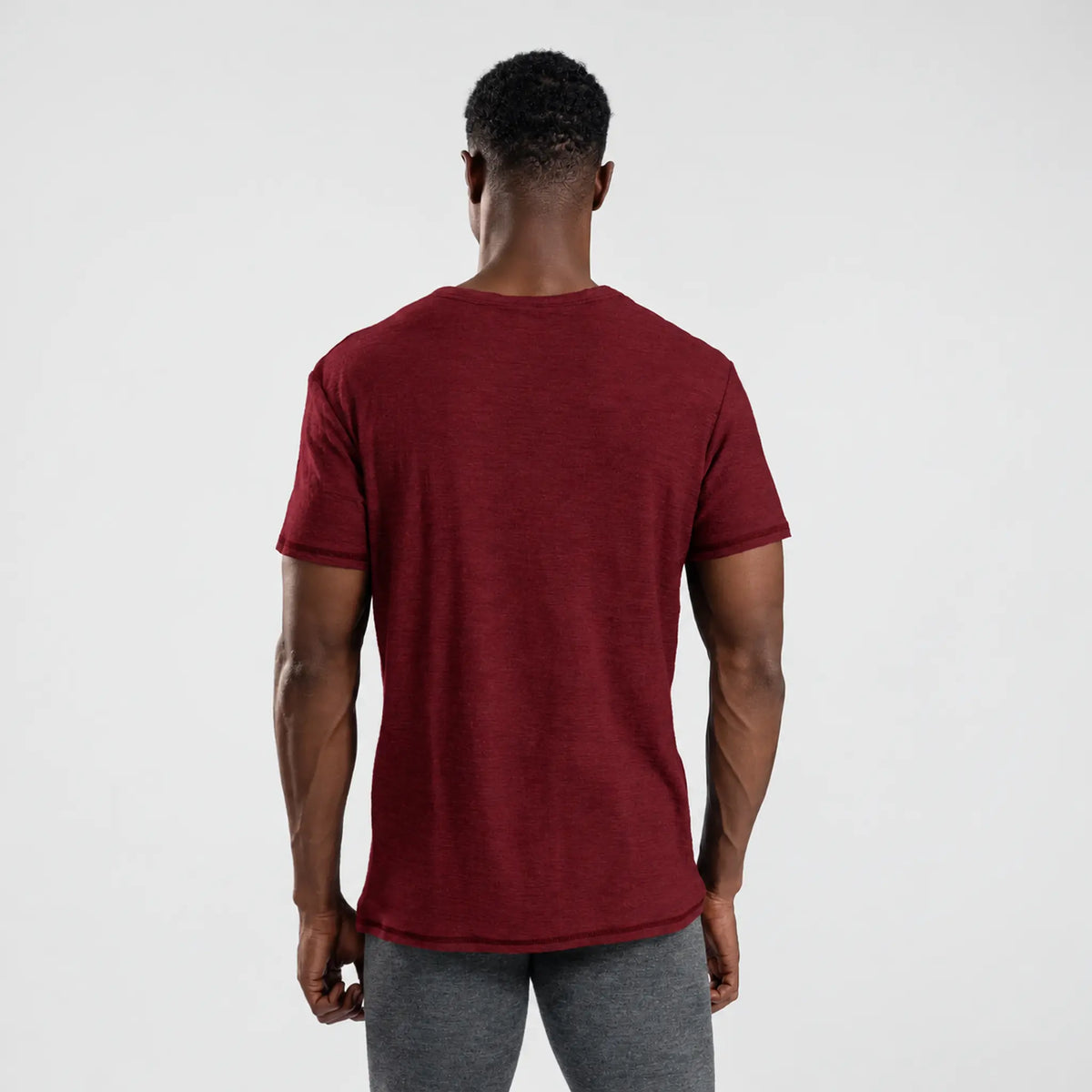 Men's Alpaca Wool T-Shirt: 160 Ultralight Crew Neck color Natural Maroon