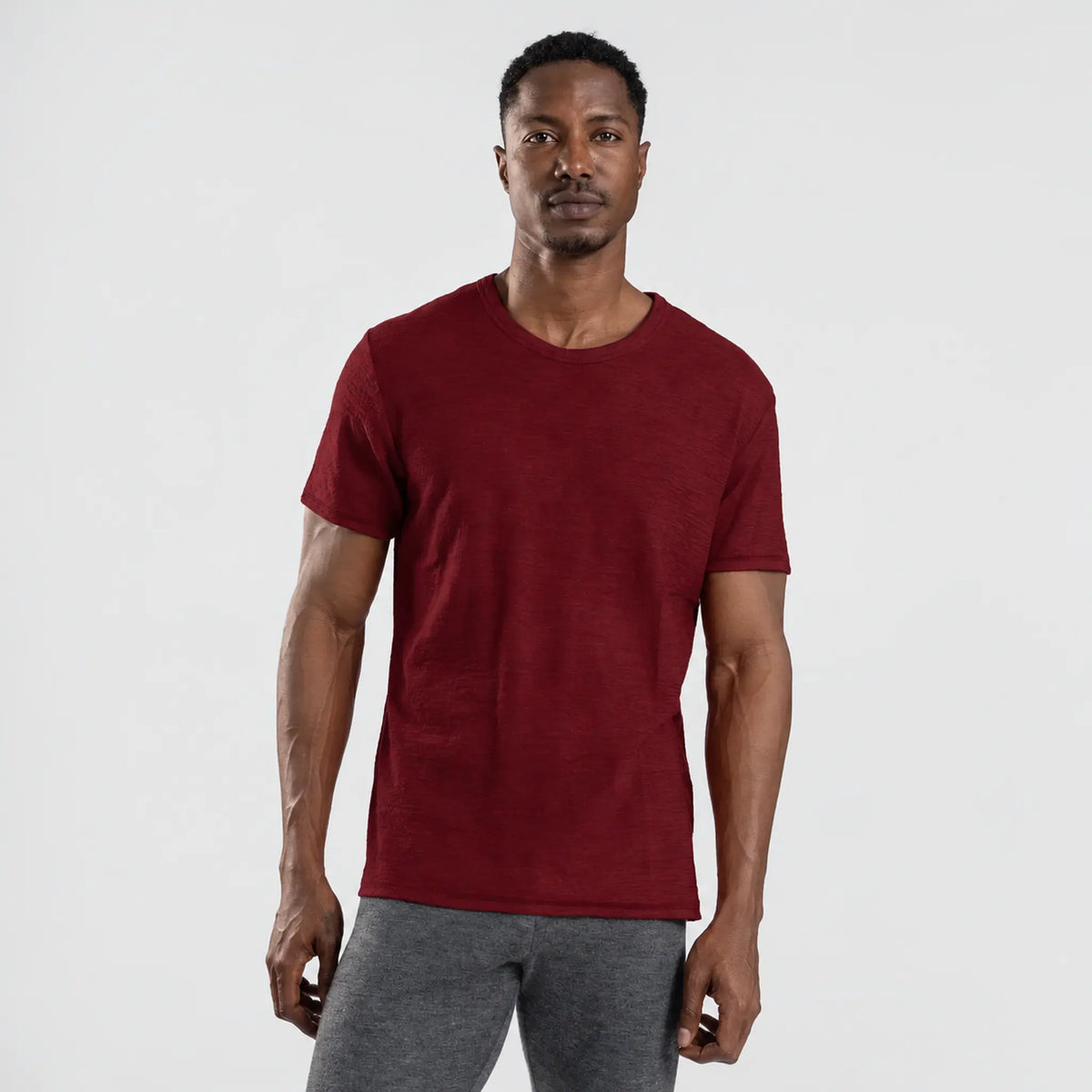 Men's Alpaca Wool T-Shirt: 160 Ultralight Crew Neck color Natural Maroon