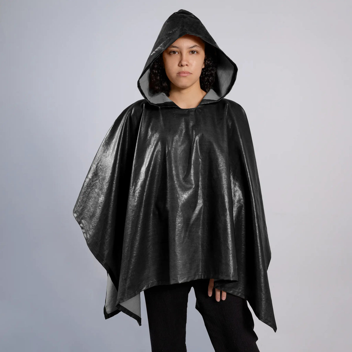 unisex durable waterproof hooded rain poncho color black