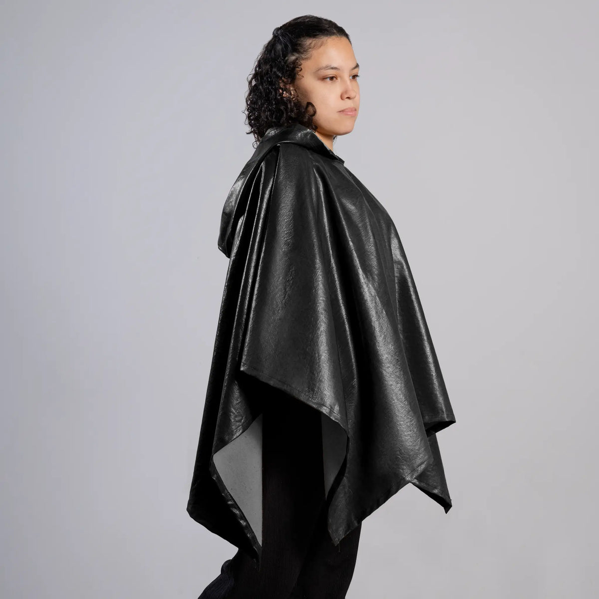 unisex low impact waterproof hooded rain poncho color black