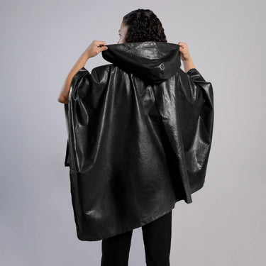 unisex recyclable waterproof hooded rain poncho color black