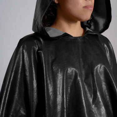 unisex sustainable brand waterproof hooded rain poncho color black