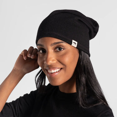 unisex ultra soft folded beanie hat mid color black