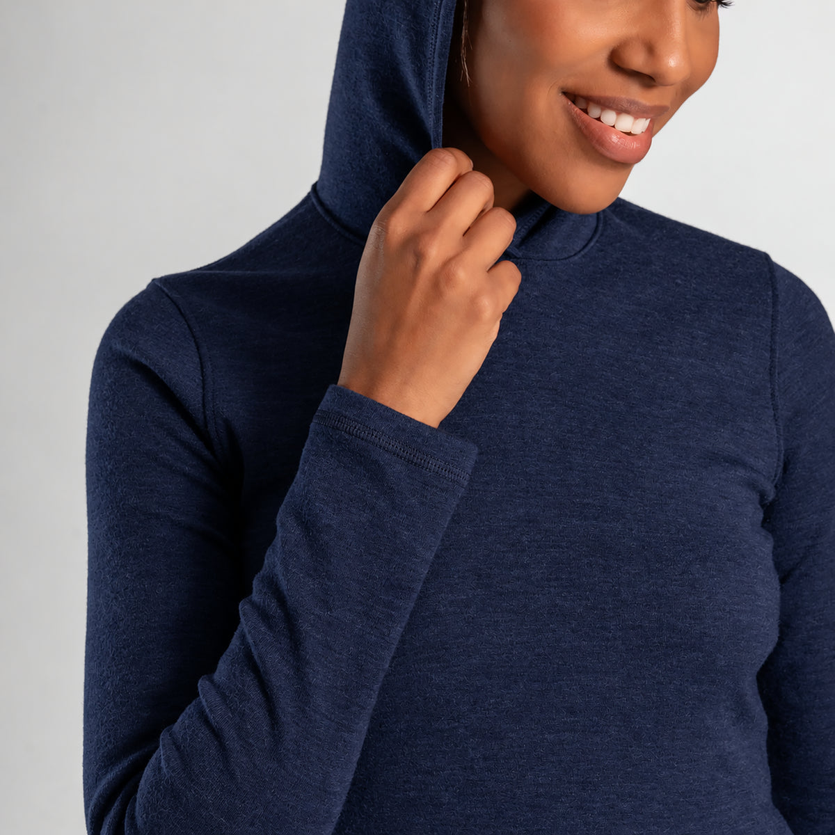 womens thermal wool pullover hoodie midweight color navy blue