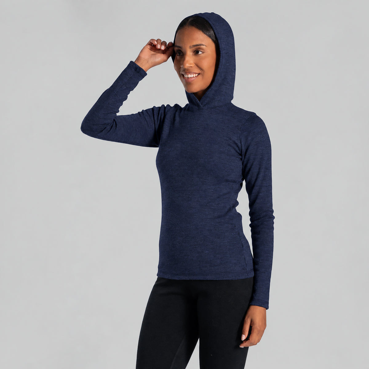 womens thermal wool pullover hoodie midweight color navy blue