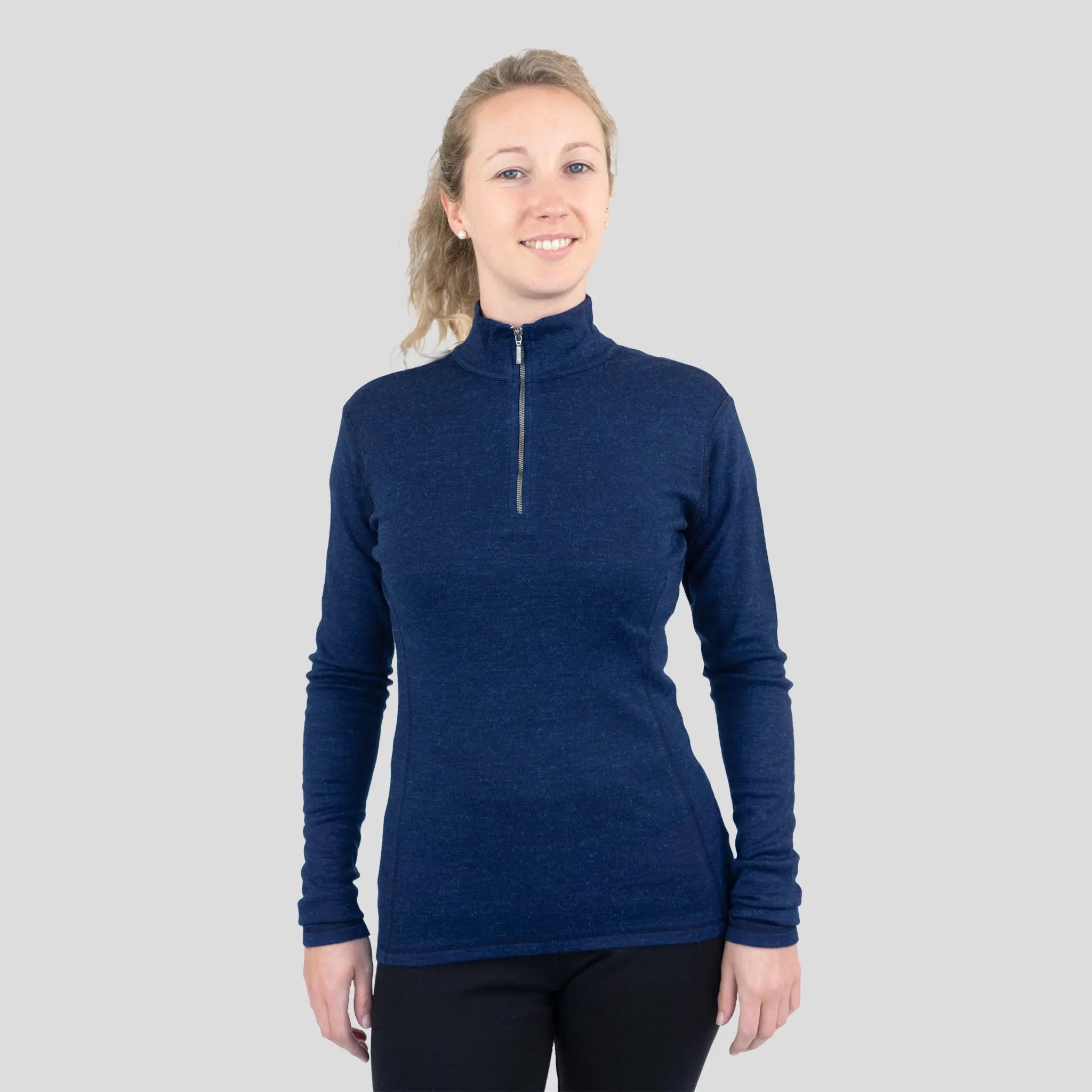 women breathable alpaca wool baselayer half zip lightweight color natural blue