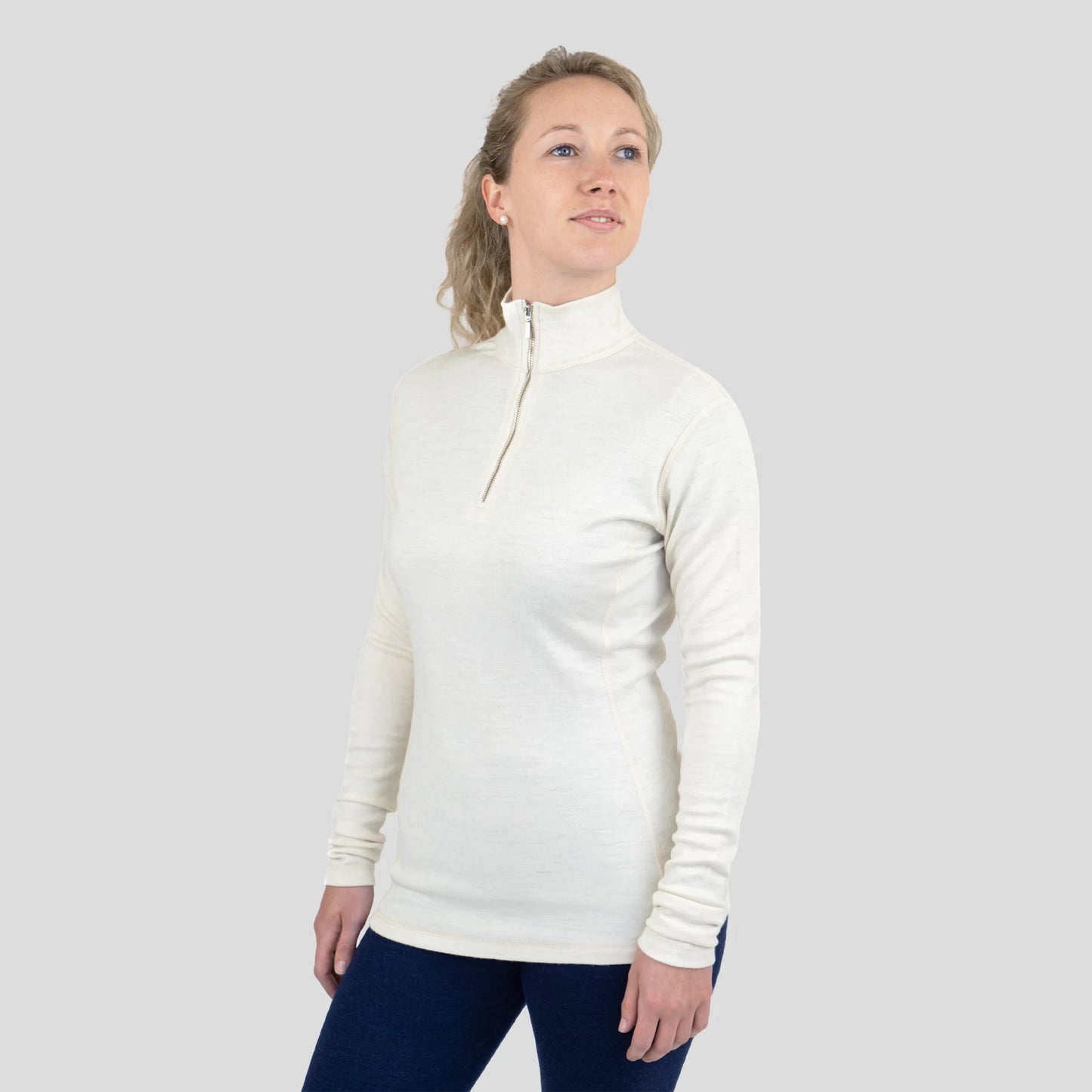 women ecological alpaca wool baselayer half zip lightweight color natural white
