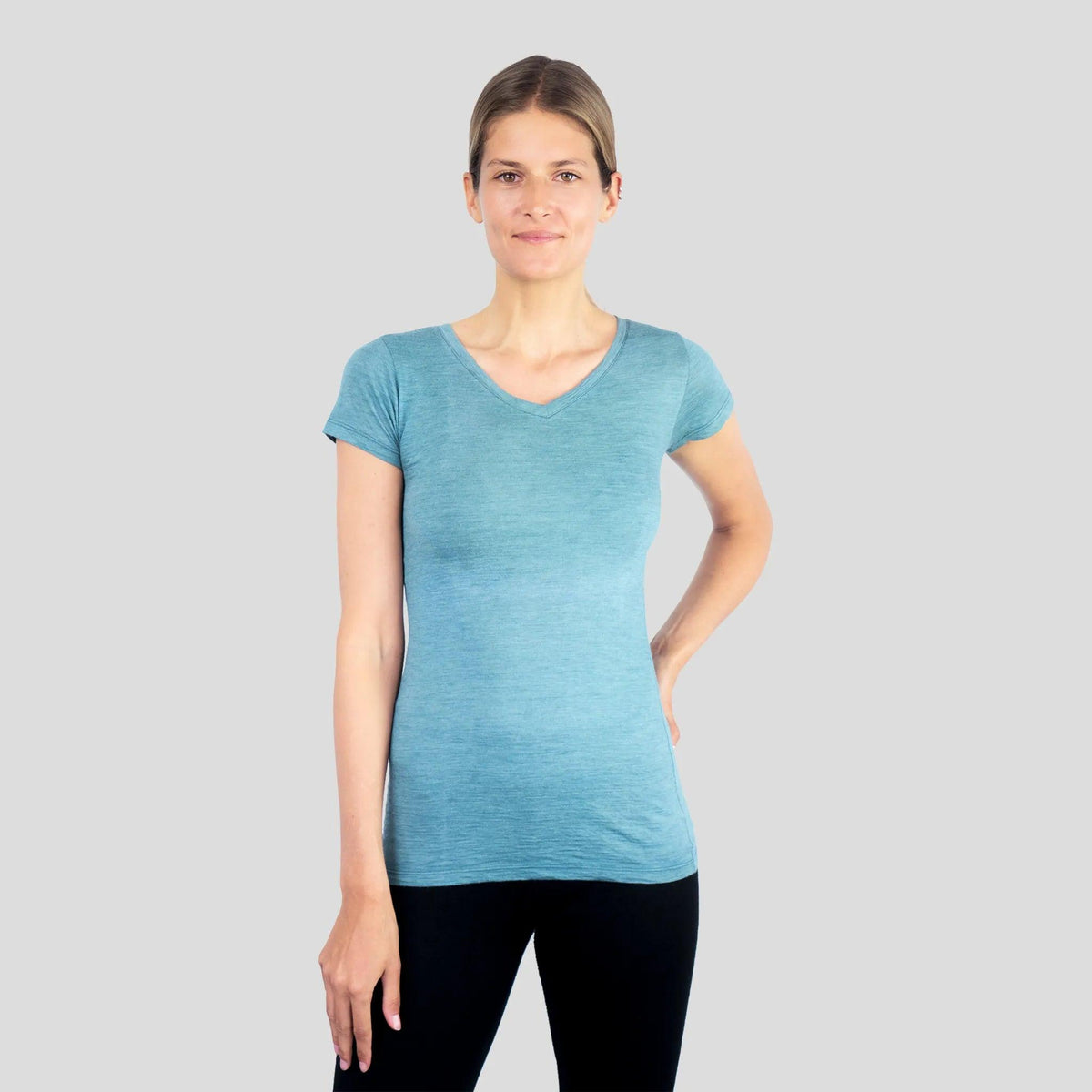 Women's Alpaca Wool T-Shirt: 160 Ultralight V-Neck color natural turquoise