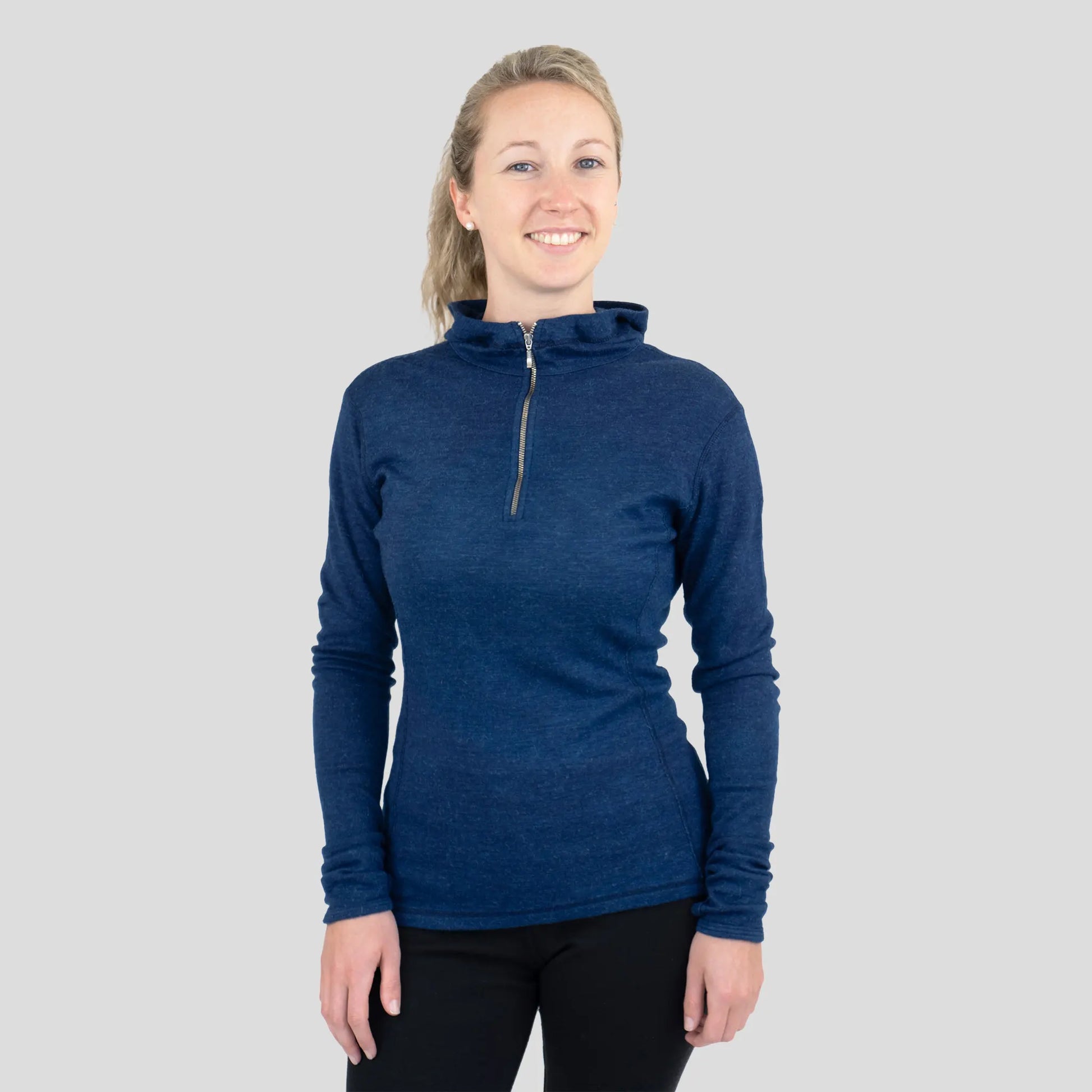 women ethical alpaca wool baselayer hoodie lightweight color natural blue