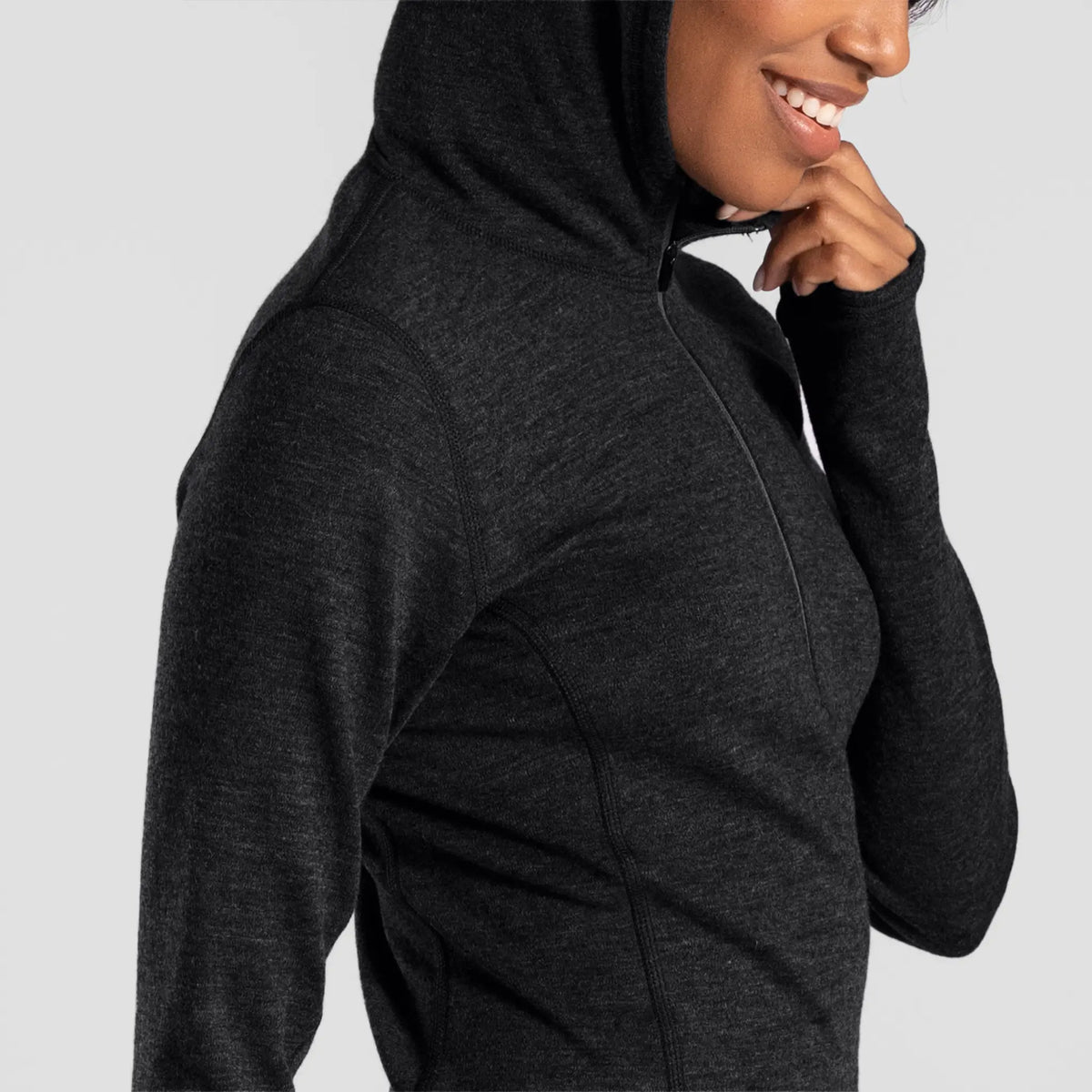women outdoor baselayer hoodie lightweight color black