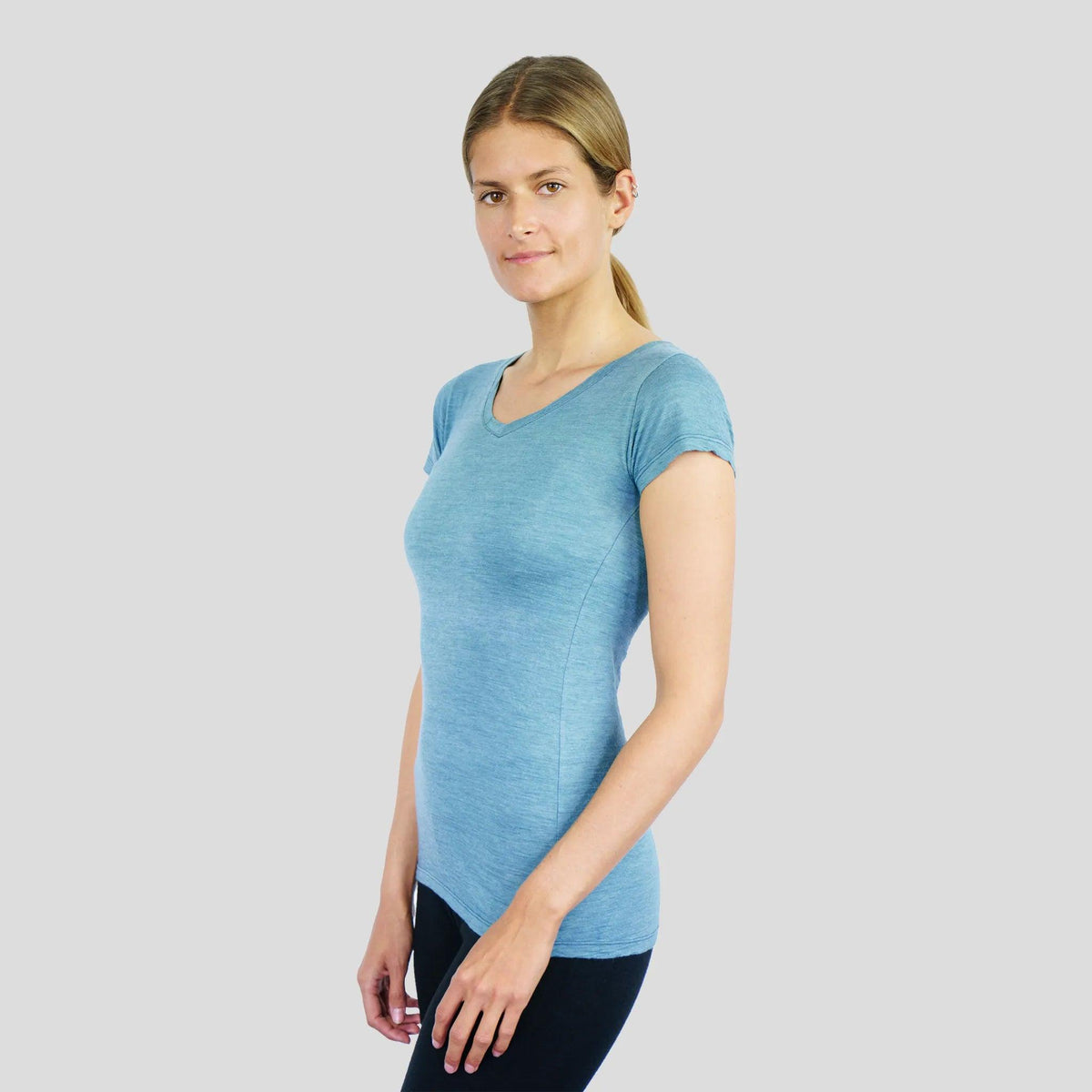 Women's Alpaca Wool T-Shirt: 160 Ultralight V-Neck color natural turquoise