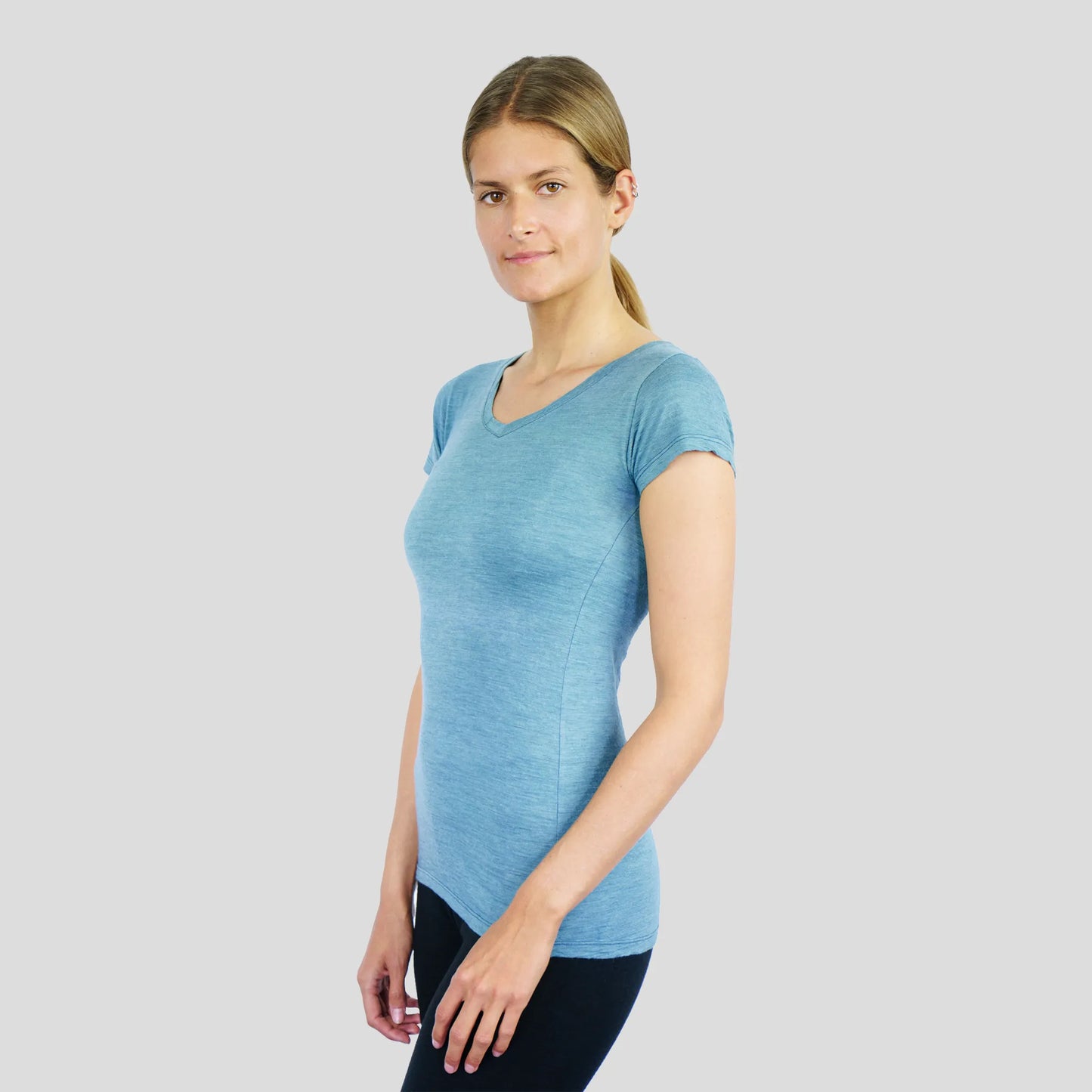 women sustainable alpaca wool v neck shirt ultralight color natural turquoise