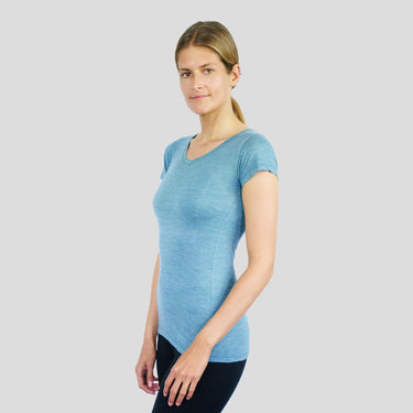 women sustainable alpaca wool v neck shirt ultralight color natural turquoise