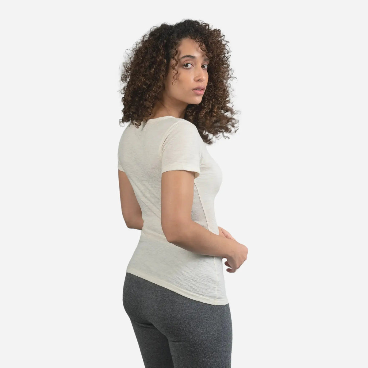 Women's Alpaca Wool T-Shirt: 160 Ultralight V-Neck color undyed