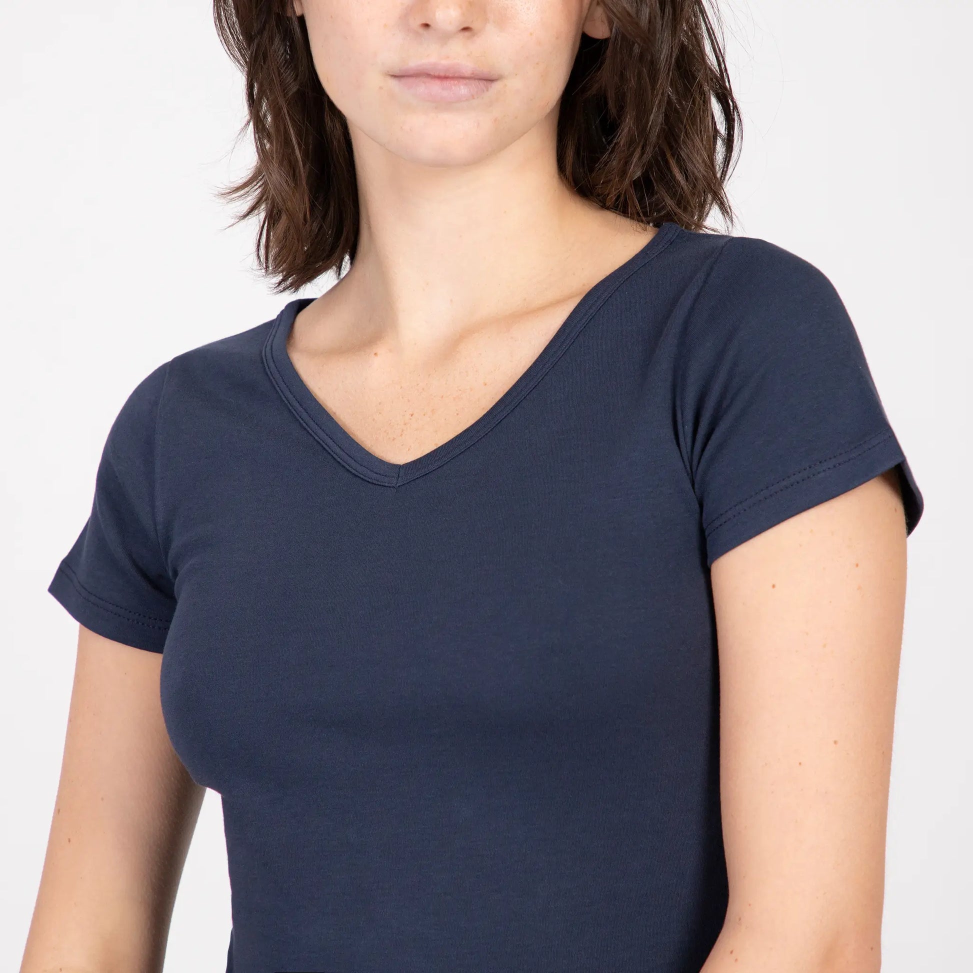 womens 100 cotton tshirt vneck color navy blue