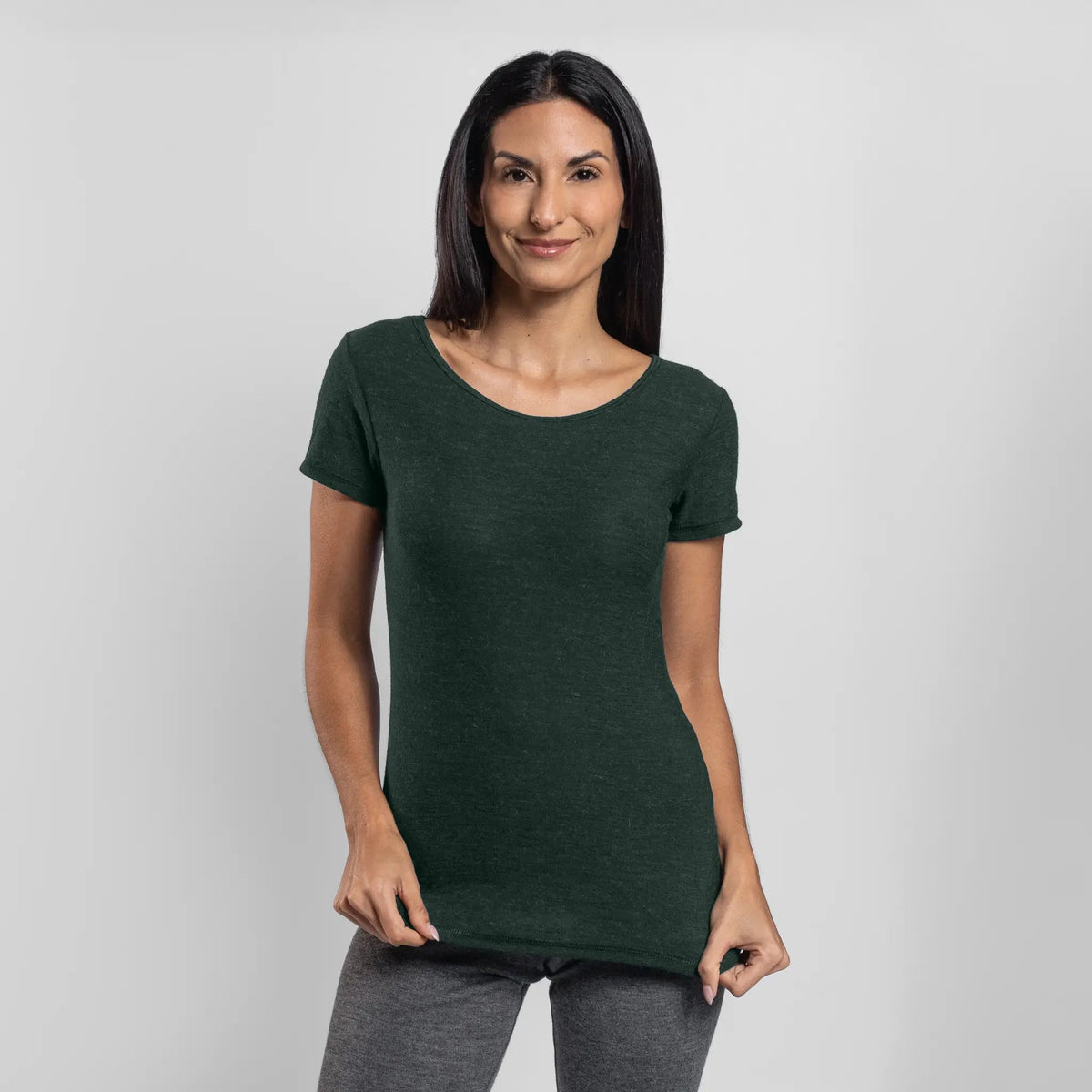 Women's Alpaca Wool T-Shirt: 160 Ultralight Crew Neck color Dark Teal