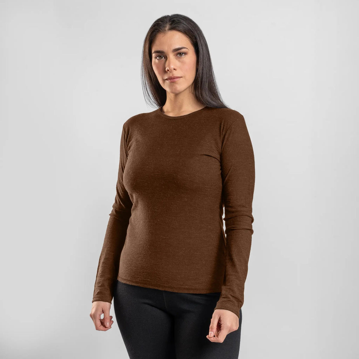 Women's Alpaca Wool Long Sleeve T-Shirt: 160 Ultralight color brown