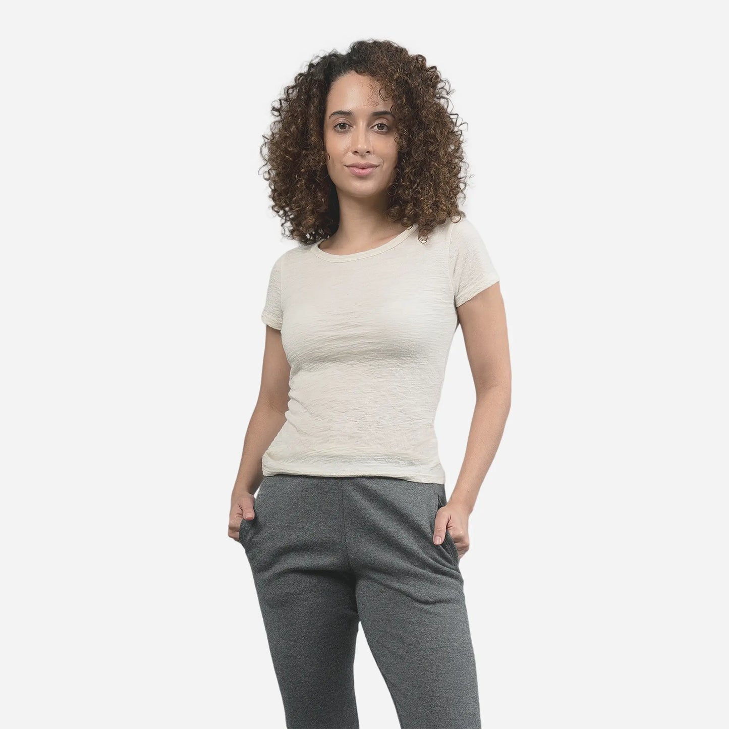 Women's Alpaca Wool T-Shirt: 160 Ultralight Crew Neck color Undyed