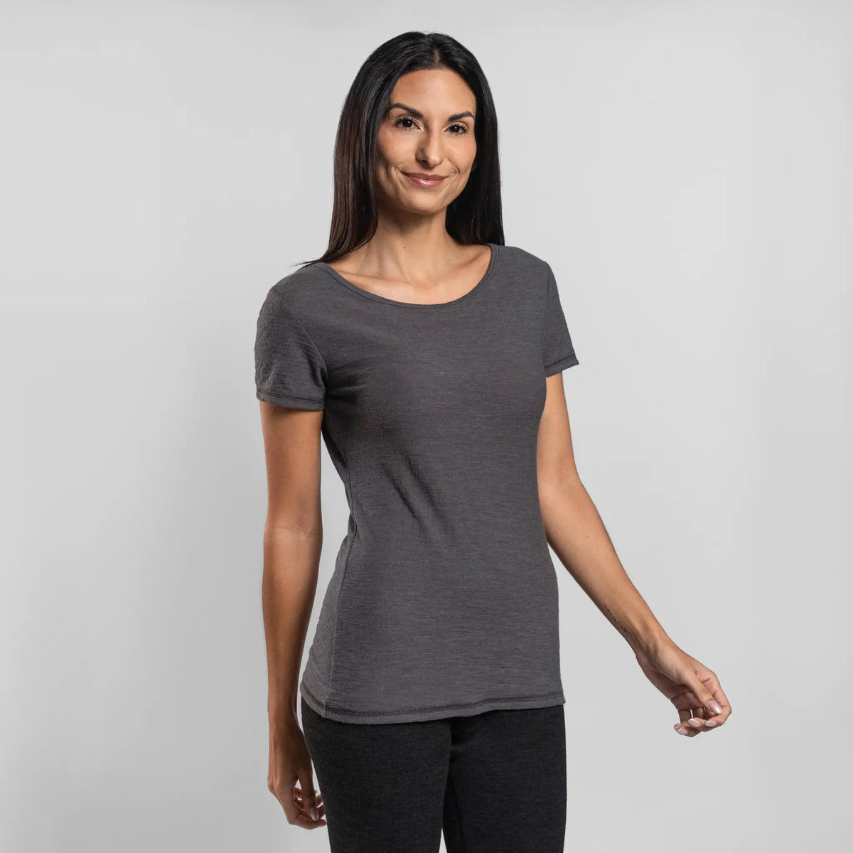 Women's Alpaca Wool T-Shirt: 160 Ultralight Crew Neck color Gray
