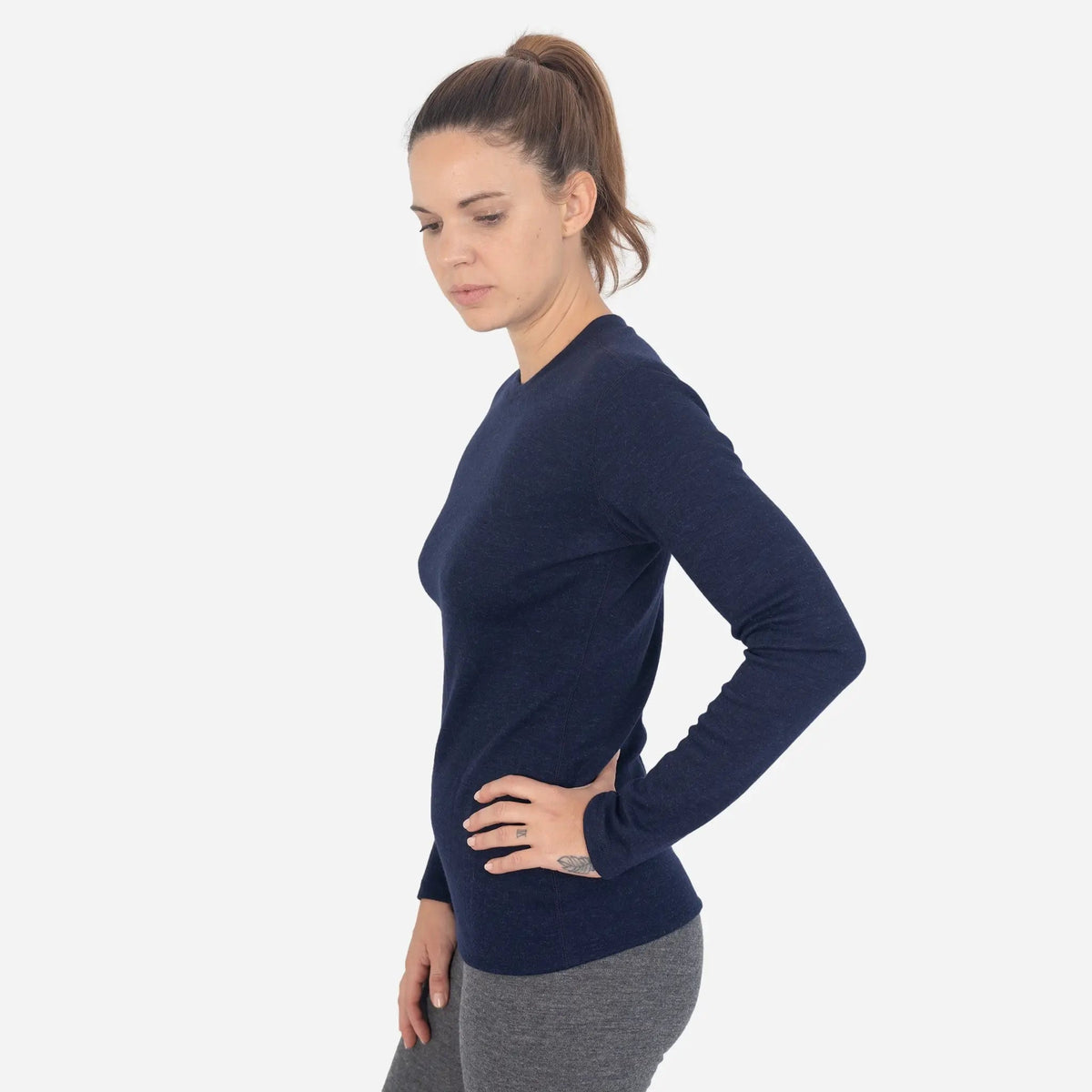 Women's Alpaca Wool Sweater: 300 Lightweight color navy blue