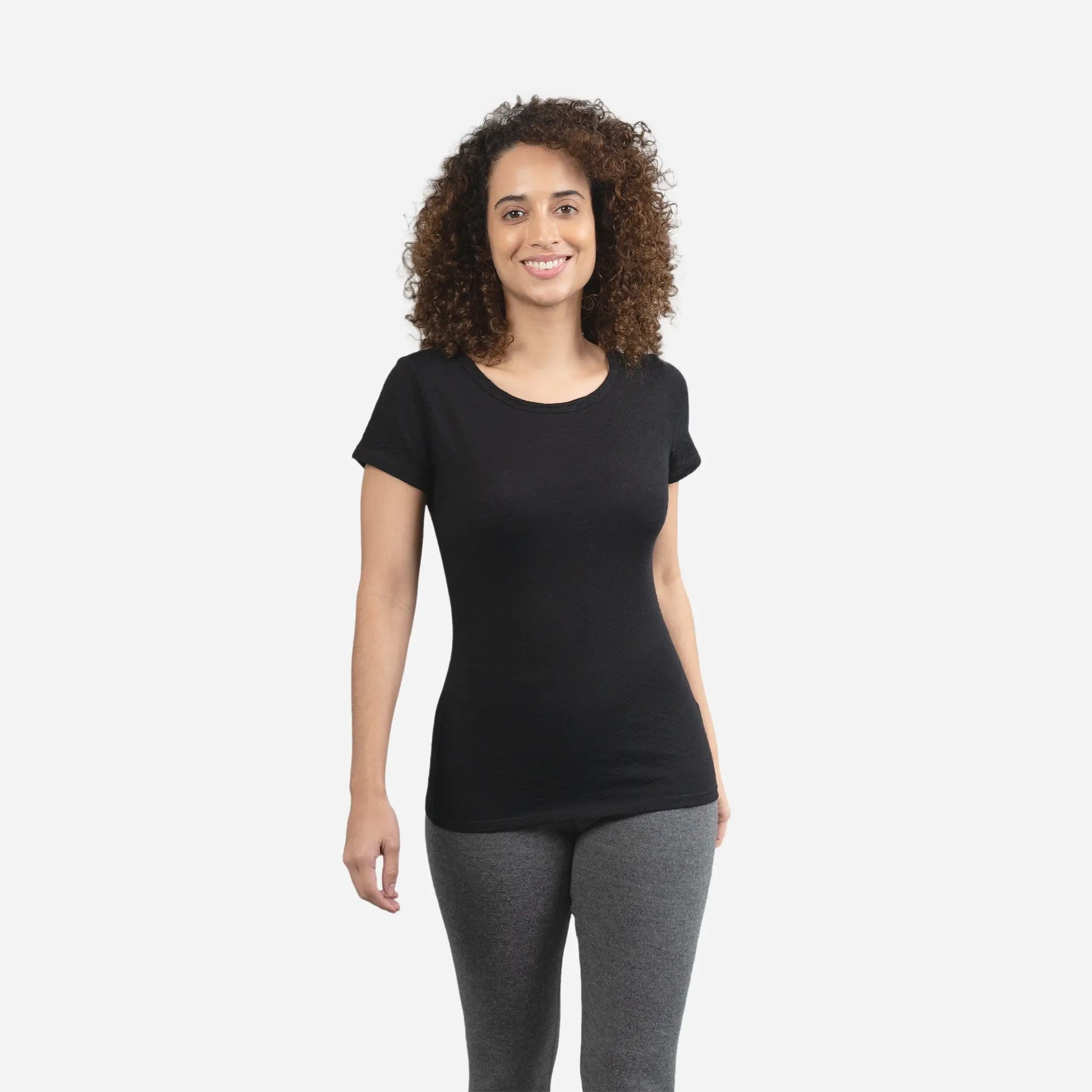 Women's Alpaca Wool T-Shirt: 160 Ultralight Crew Neck color black