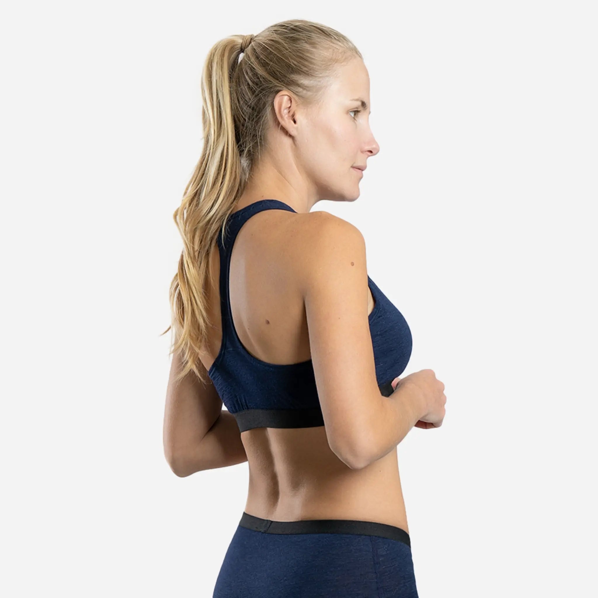 Sustainable Womens Alpaca Wool Sports Bra 160 Ultralight color navy blue