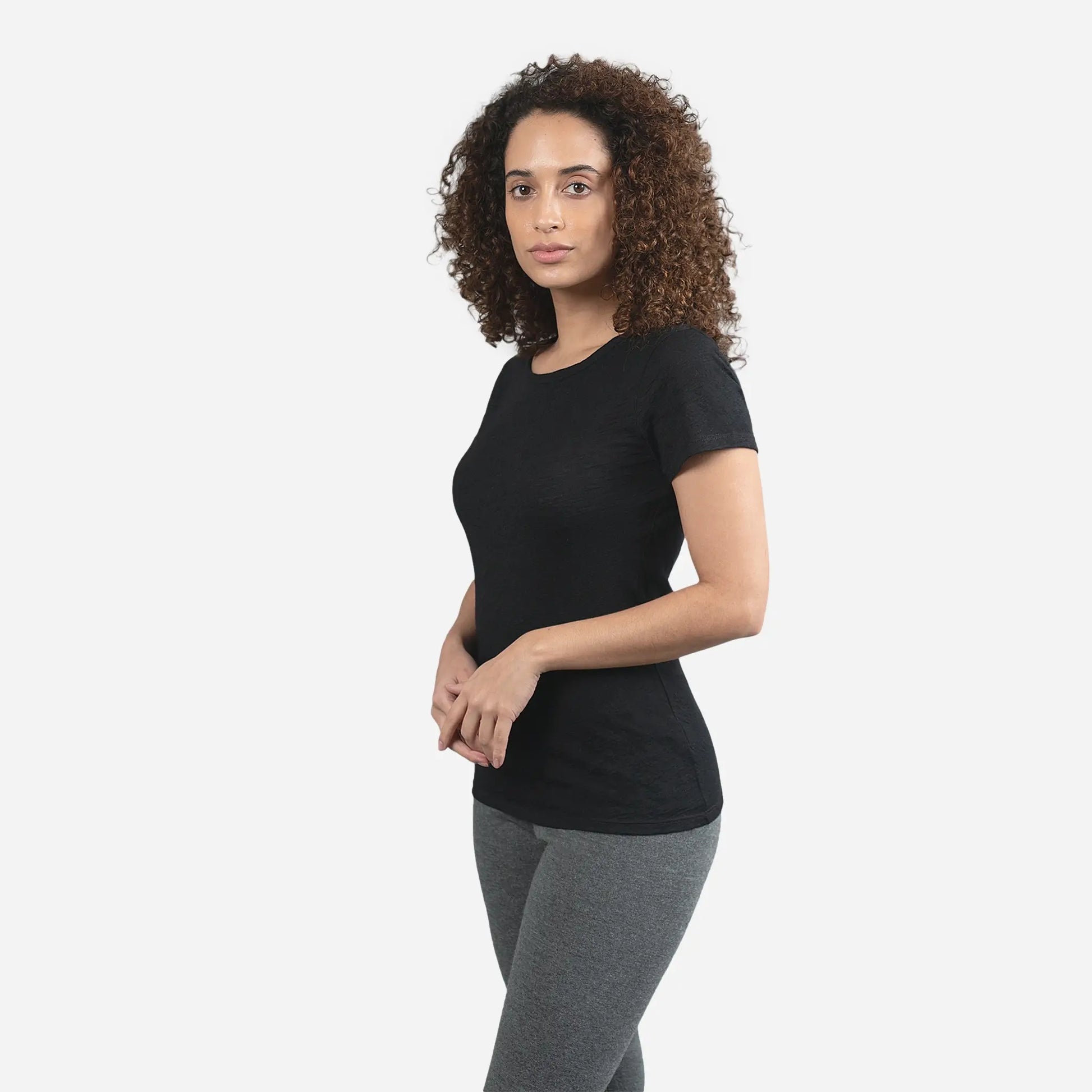 Women's Alpaca Wool T-Shirt: 160 Ultralight Crew Neck color black