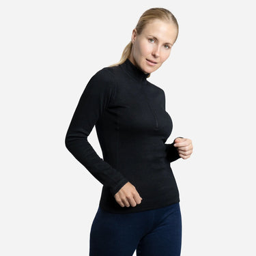 Women's Alpaca Wool Base Layer: 300 Lightweight Half-Zip color black