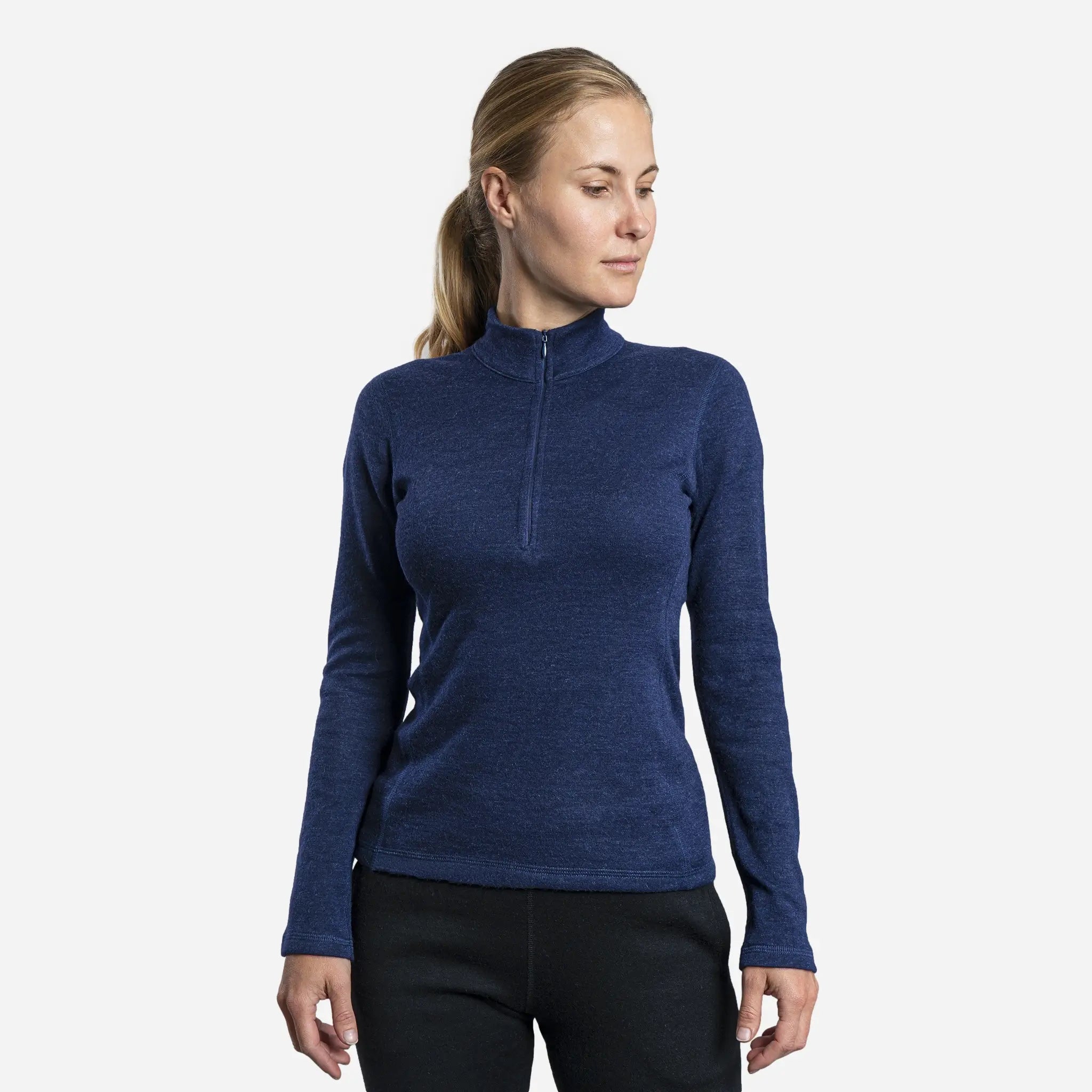 womens breathable baselayer half zip color navy blue