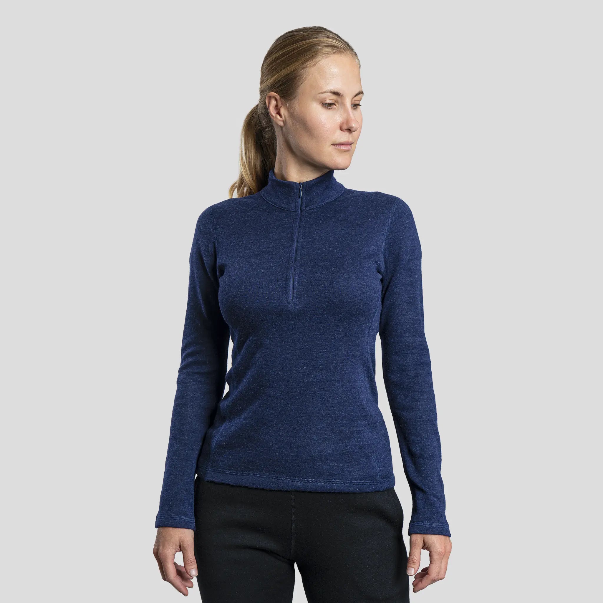 Women's Alpaca Wool Base Layer: 300 Lightweight Half-Zip color Navy Blue