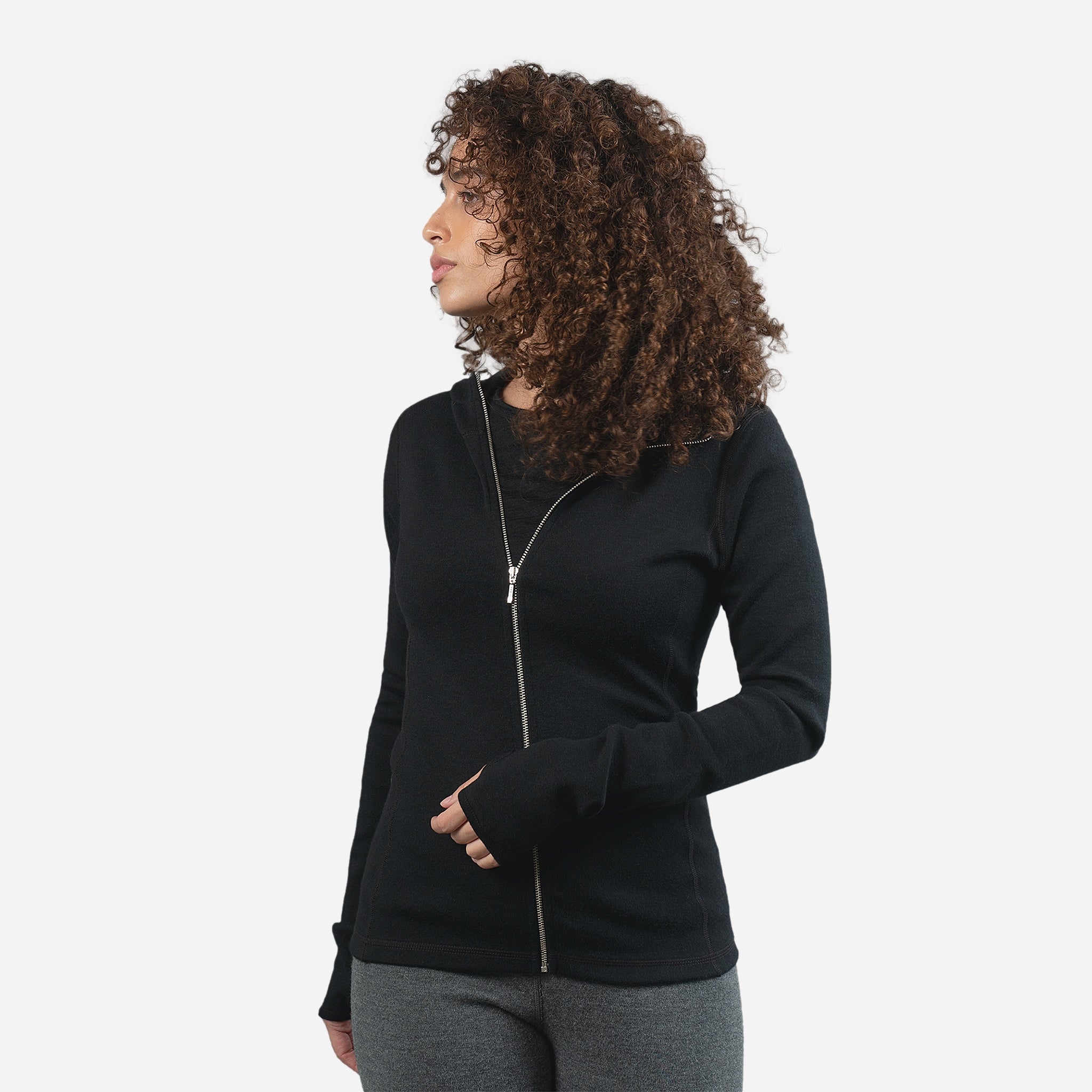 womens breathable hoodie jacket full zip color black