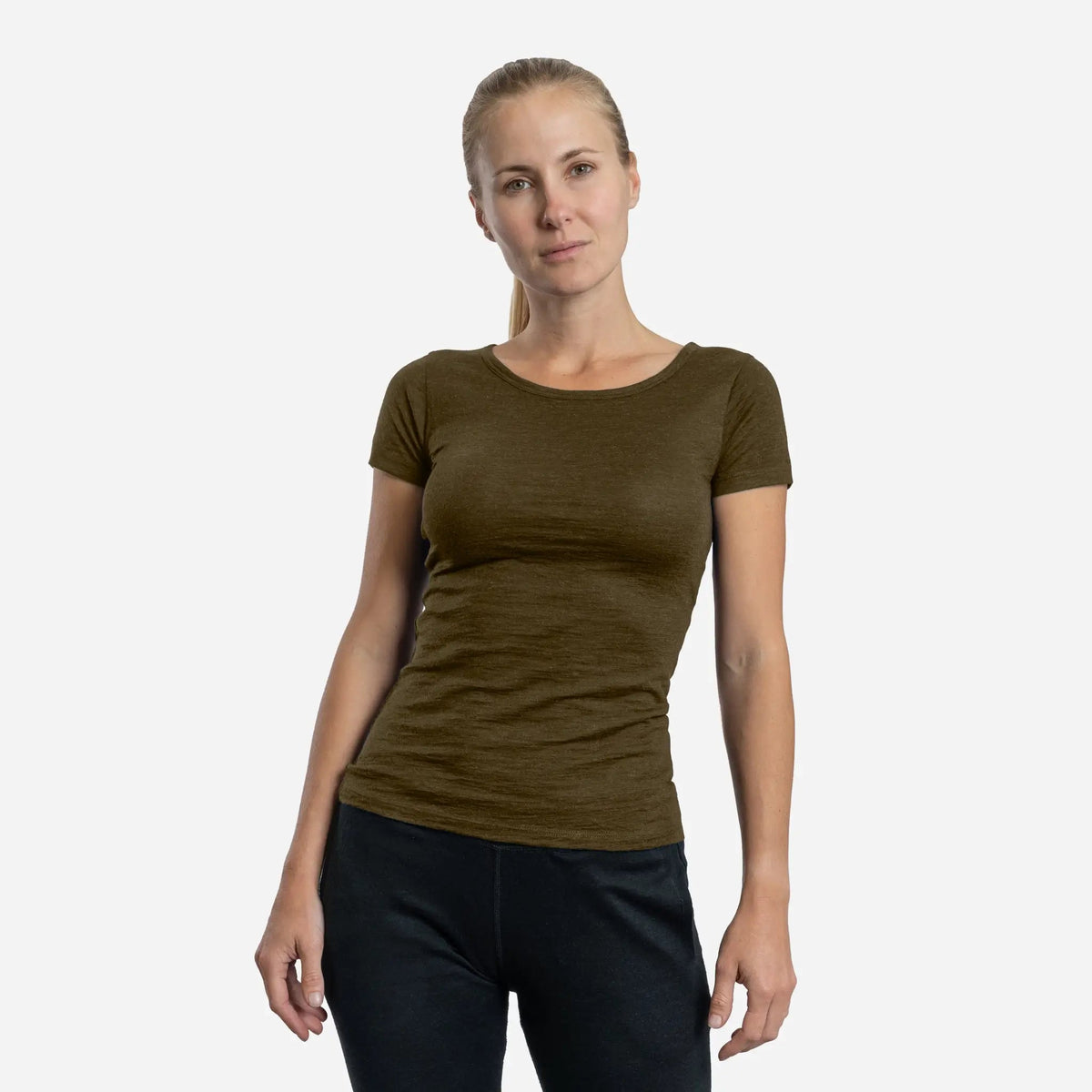Women's Alpaca Wool T-Shirt: 160 Ultralight Crew Neck color Green