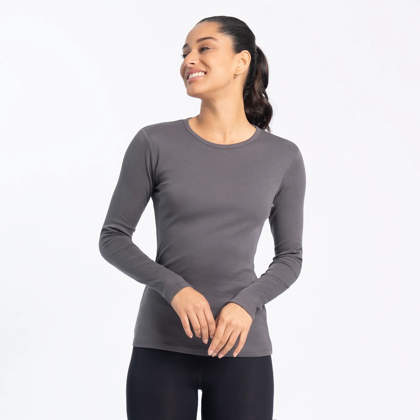 womens comfortable tshirt long sleeve color gray