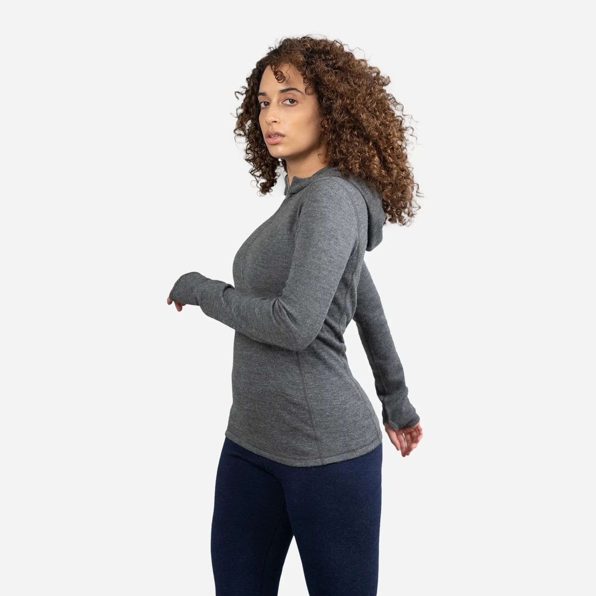 womens eco friendly baselayer hoodie halfzip color gray