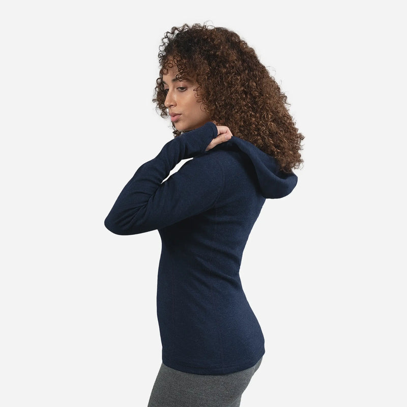 womens eco friendly baselayer hoodie halfzip color navy blue